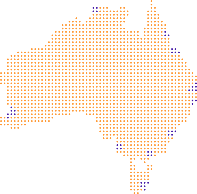 Map of Australia showing the cities we serve